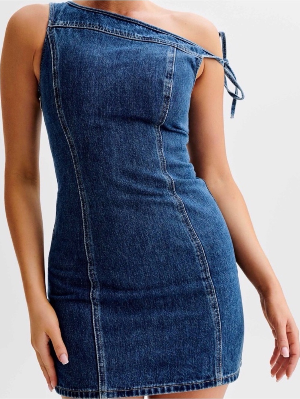 Meshki Indigo Denim One-Shoulder Mini Dress